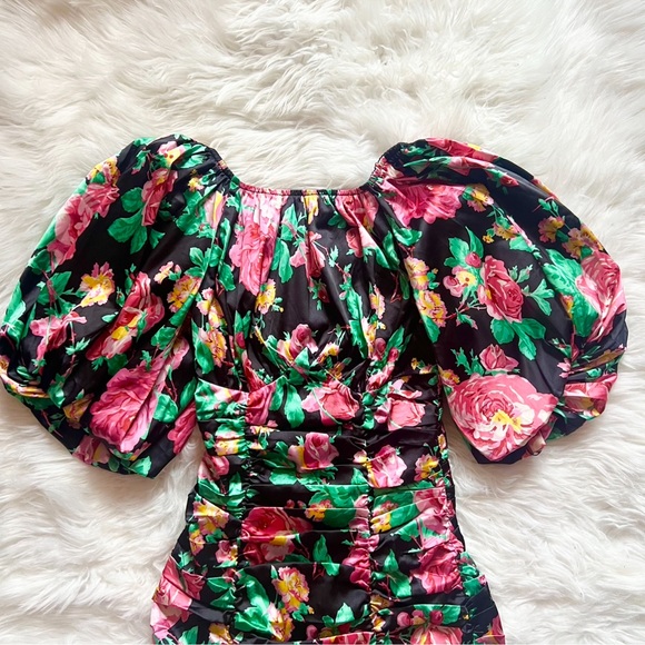 New! FOR LOVE & LEMONS “Jolie” Floral Ruched Mini Dress - Picture 9 of 13